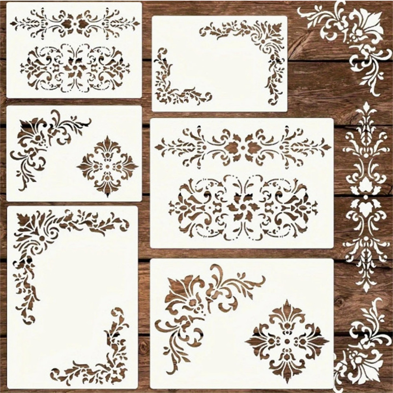 Woodworking Veneer - 6Pcs Floral Corner Stencils for Painting