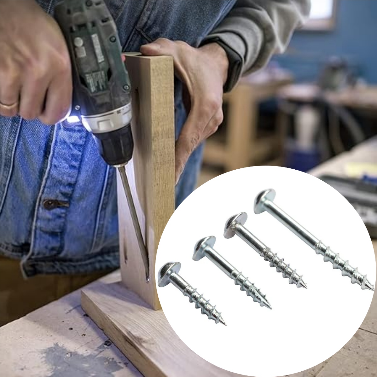 Woodworking Hacks - 100Pcs Zinc‑Plated Phillips Pocket Hole Screws,